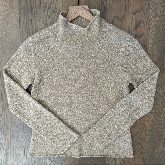 TSE Sweaters - TSE 100% Cashmere Classic Knit Funnel Neck Sweater Tan and White Melange Small